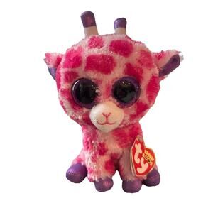 NWT Ty Beanie Boos Twigs the Pink Giraffe 6" Purple Glitter Eyes 2014